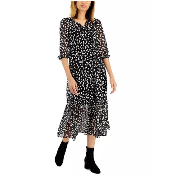 Tinsel B/W Petite Tiered Sheer Maxi Dress, PL - Picture 1 of 11